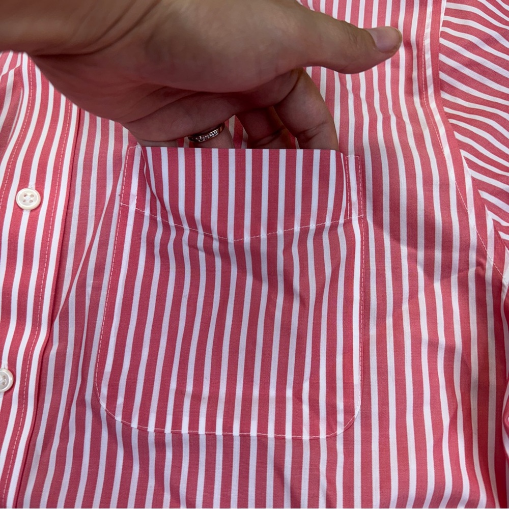 NEW L.L. Bean Pink White Striped Button Down Shirt Mens Size M Short Sleeve - Picture 3 of 15